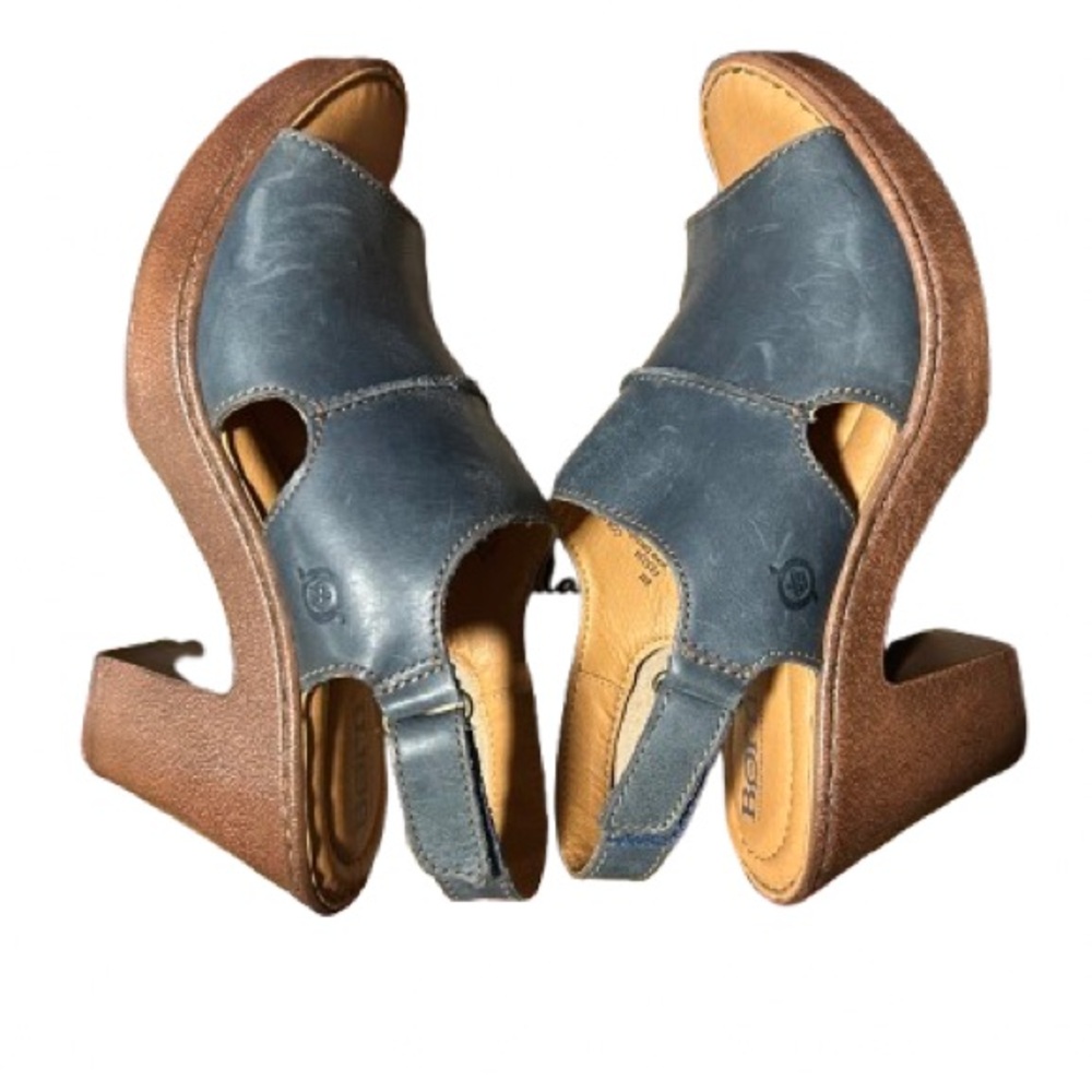 Born Wekiva Wedge Sandals Size 8 Navy Blue Leather Slingback